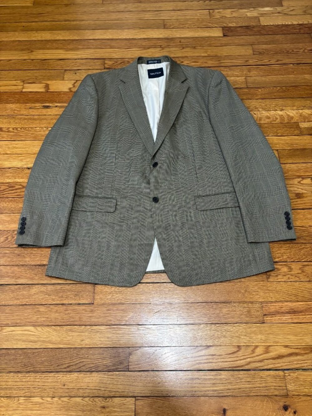 Nautica Mens Blazer Jacket Sz 46R Green Glen Check Wool 2 Button Sport Coat